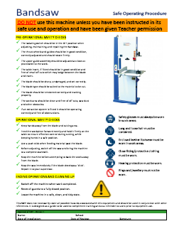 bandsaw safety safe operating procedure sop whs