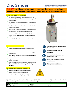 disc sander whs safety safe operating procedure